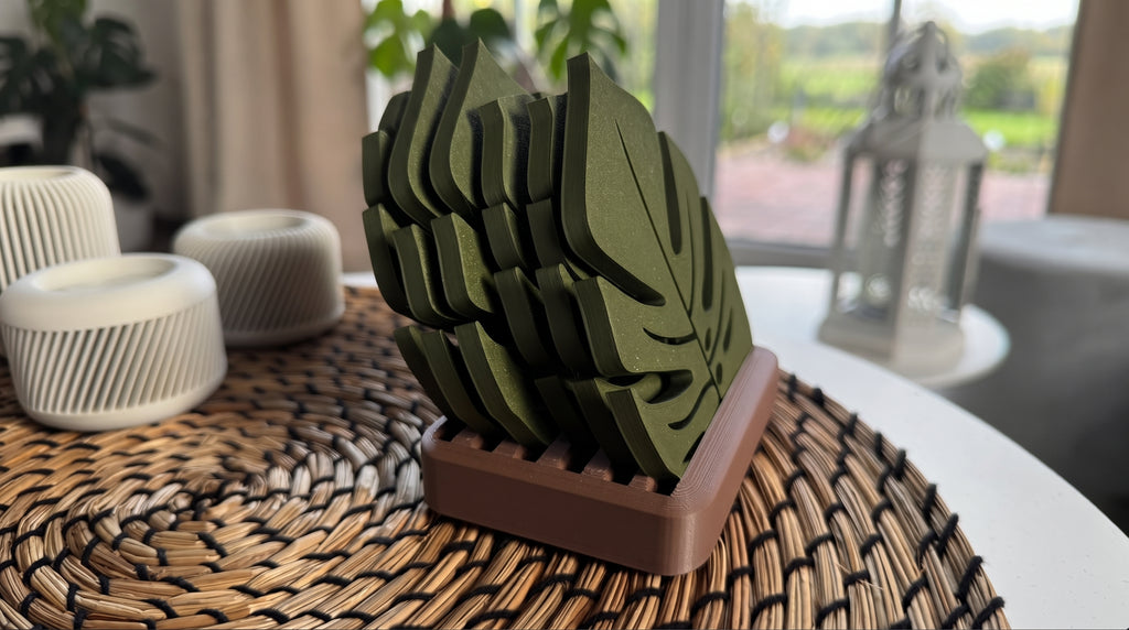 Standlı Monstera Yaprağı Bardak Altlığı Seti