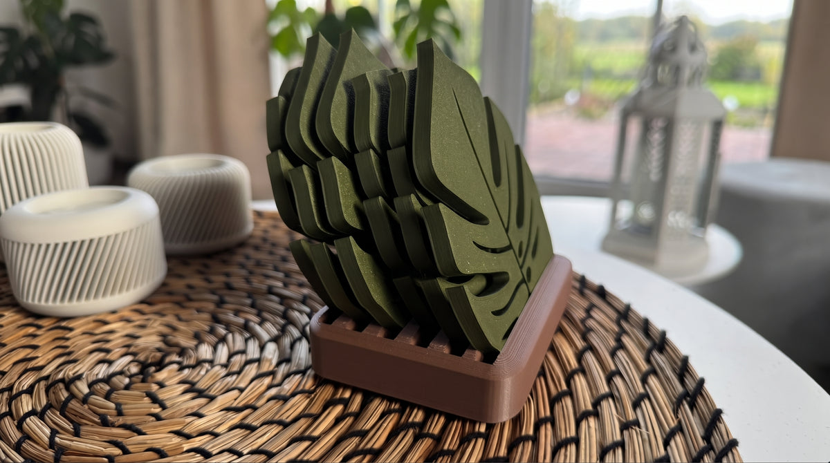 Standlı Monstera Yaprağı Bardak Altlığı Seti
