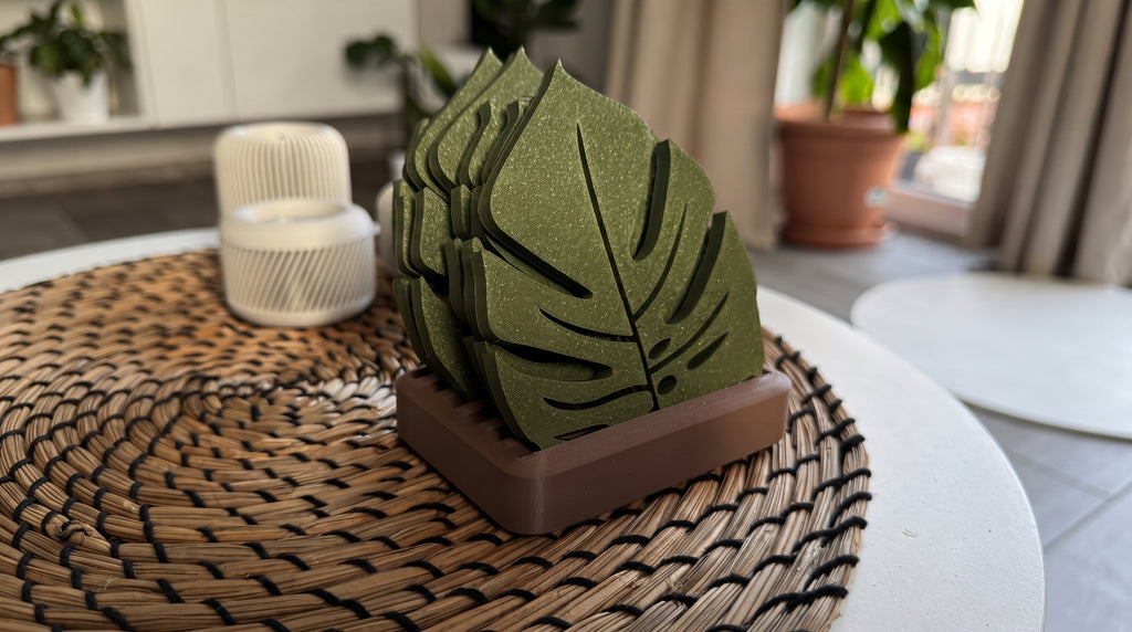 Standlı Monstera Yaprağı Bardak Altlığı Seti